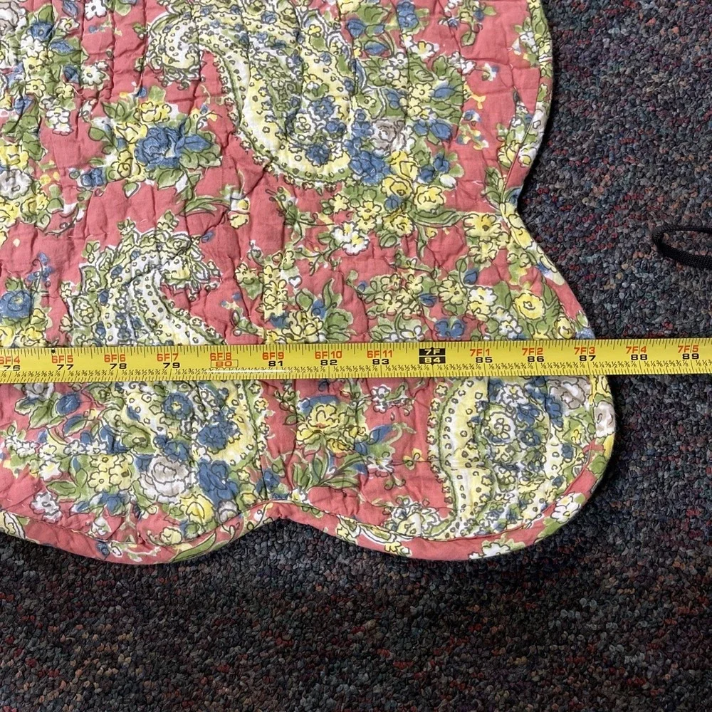 Pottery Barn Queen Quilt & Sham Pic Stitch Blue Pink Floral Paisley Reversible‎